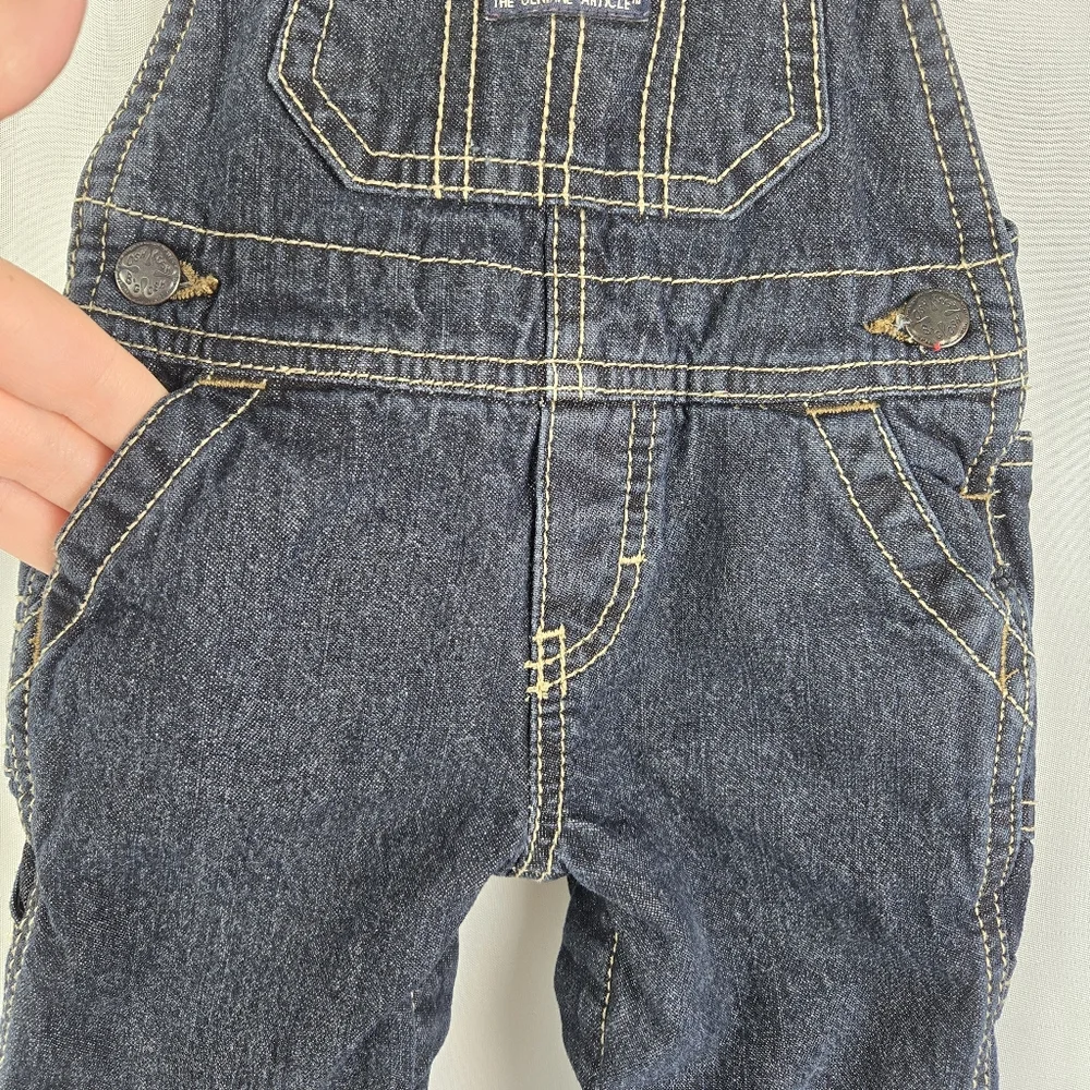 OshKosh B'gosh Fleece Lined Dark Wash Denim Jean Overalls Baby Boy Size 6 Months
